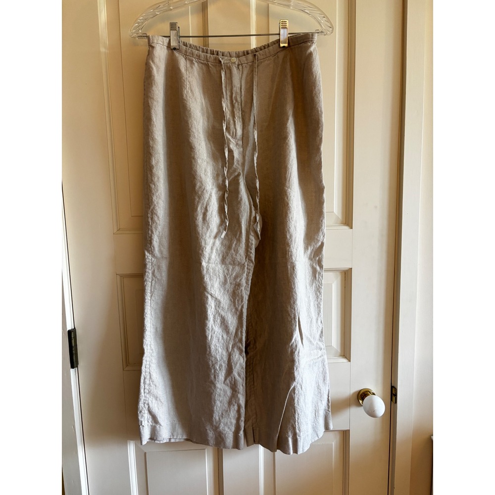 Valerie Separates Womens Large 100% Linen Wide Leg Drawstring Pants Oatmeal